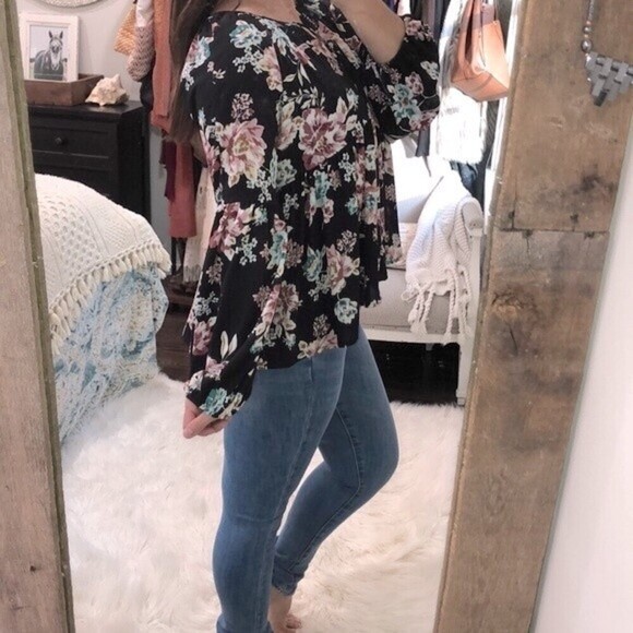 Altar’D State size medium black floral boho babydoll top - Picture 2 of 7